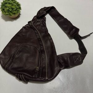 Good Old Days Brown Leather One Shoulder Backpack Bag Mens Hiking Outdoor School